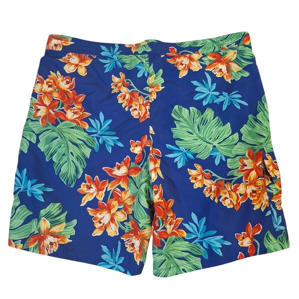 Polo Ralph Lauren Mens XL Blue Tropical Floral Swim Trunks Cargo Board Shorts 8